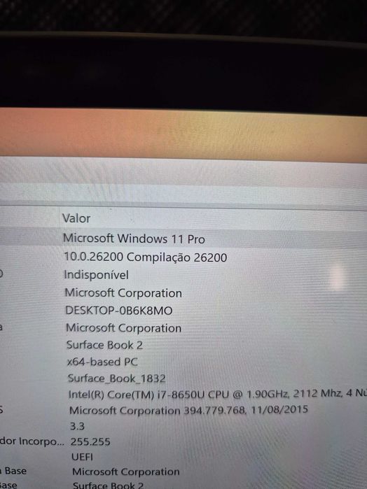 surface book 2 processador i7-8650