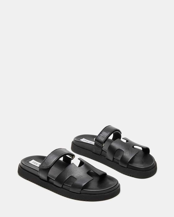 STEVE MADDEN MAYVEN BLACK Leather тапки шльопки шльопанці