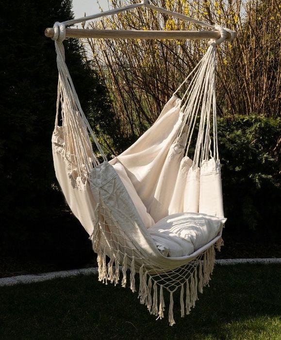Krzesło brazylijskie XXL wiszący kokon hamak boho beżowy