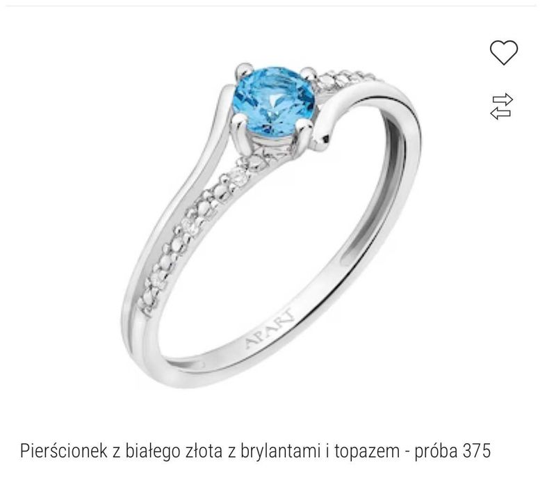 Pierścionek z białego złota z brylantami i topazem - próba 375 Apart