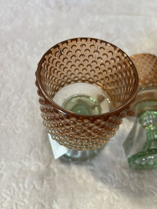 Świecznik szkalny pomarańczowe kropki