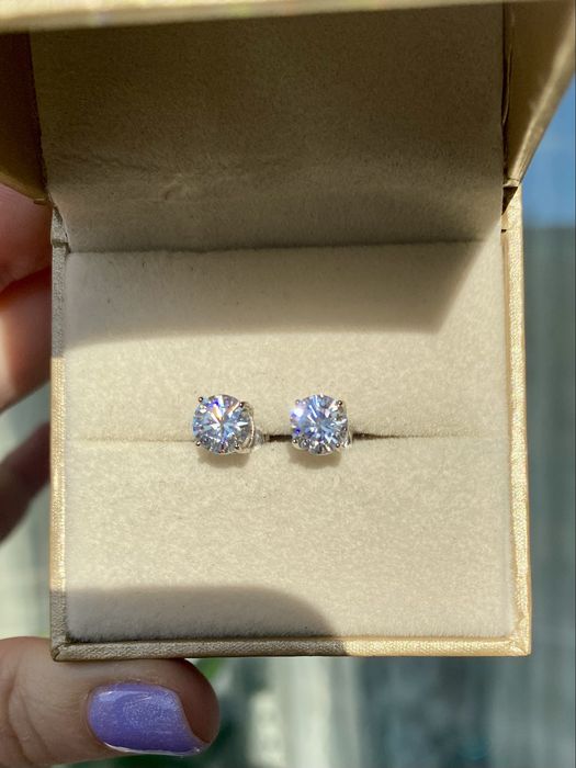 Срібні сережки з діамантами муасанітами 1ct+1ct. Сертифікат!