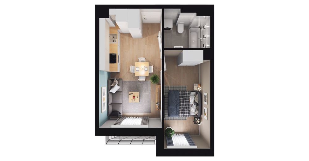 2-pokojowe mieszkanie 33 m² + balkon – pohled 3
