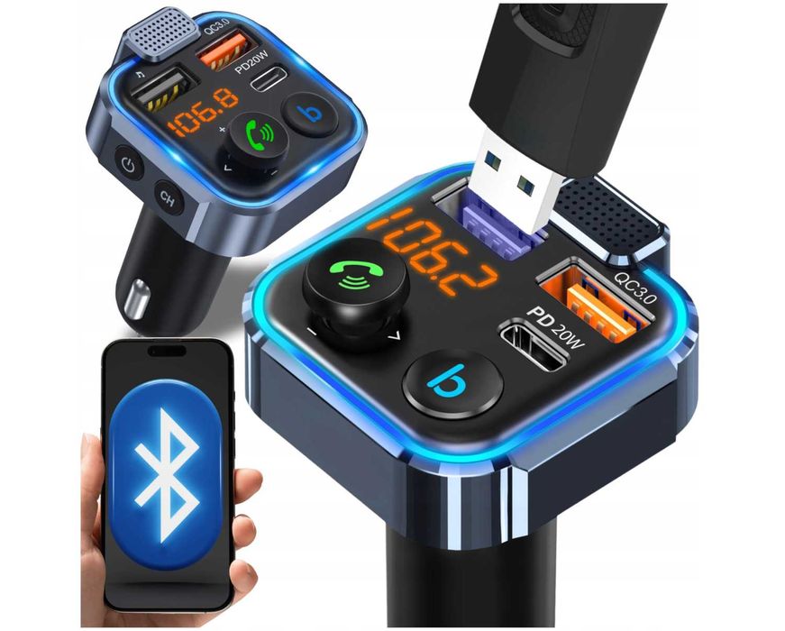 Transmiter Bluetooth Samochodowy FM 3x USB Adapter Ładowarka MP3