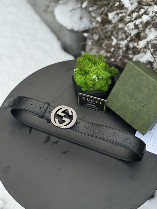 Ремінь шкіряний Gucci Monogram чорний ремень Гучи Гуччи мужской кожа
