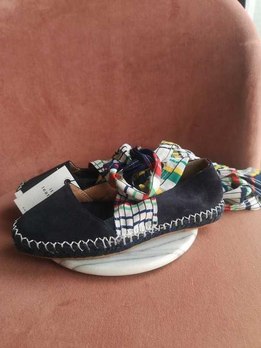 Zara skórzane granatowe espadryle chusta wiązanie r. 35 nowe