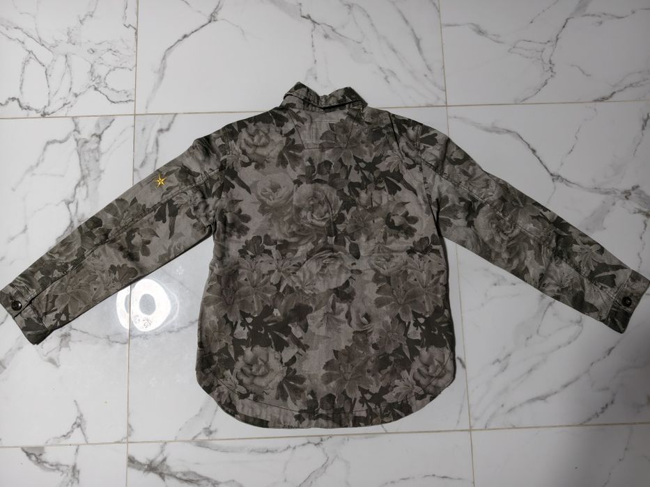 H&M bawełniana kurtka koszulowa khaki we wzór kwiaty cekiny 146