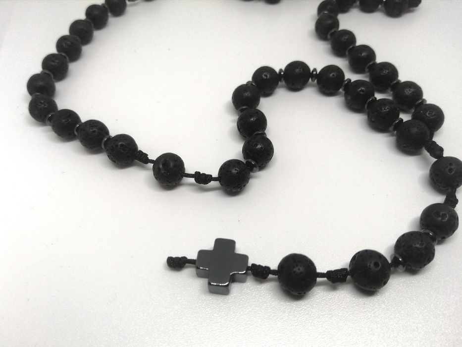 Różaniec naszyjnik lawa wulkaniczna hematyt
