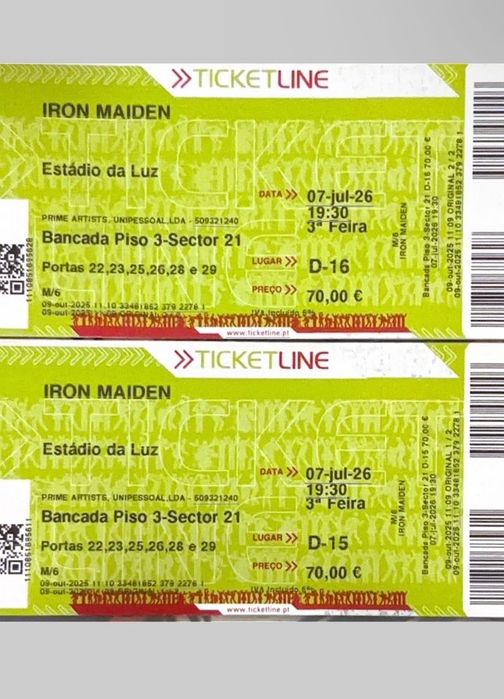 Bilhetes Iron Maiden