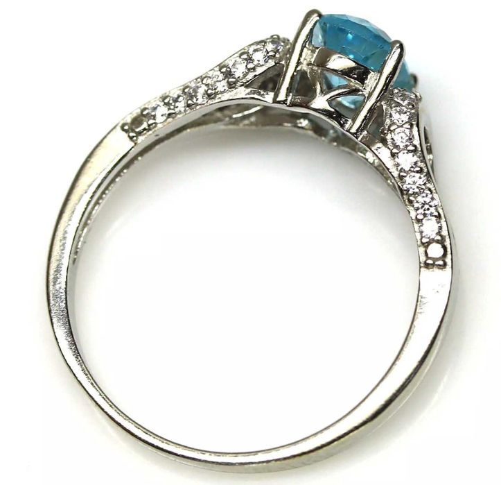 Pierścionek Srebro 925 Naturalny Sky Topaz r14 Rod