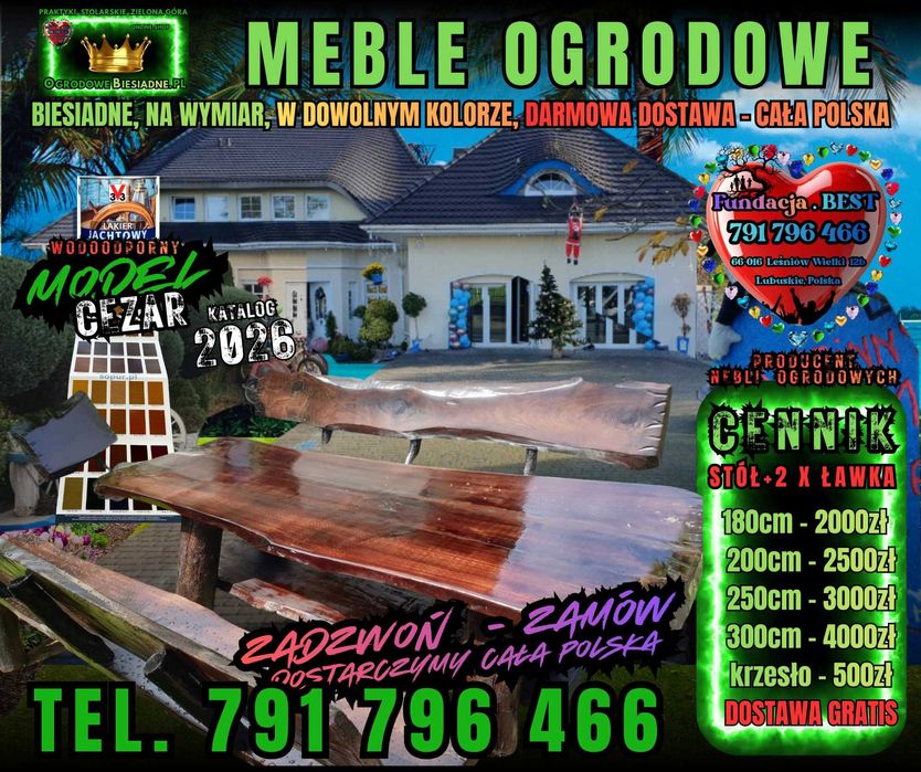 Meble ogrodowe drewniane na wymiar z dostawą gratis od ręki PRODUCENT