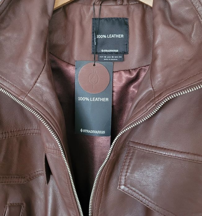 Skórzana kurtka zara stradivarius skóra naturalna xs brązowa