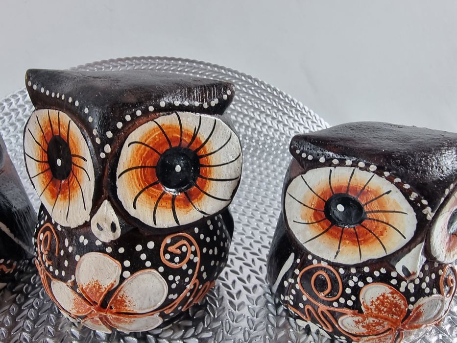Figurki sowy drewniane sówki stojące ozdobne z drewna Sowa ozdobna