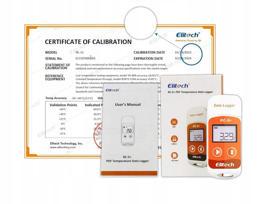 Czujnik temperatury Elitech RC-5+ PDF, Mini USB, 5 szt.