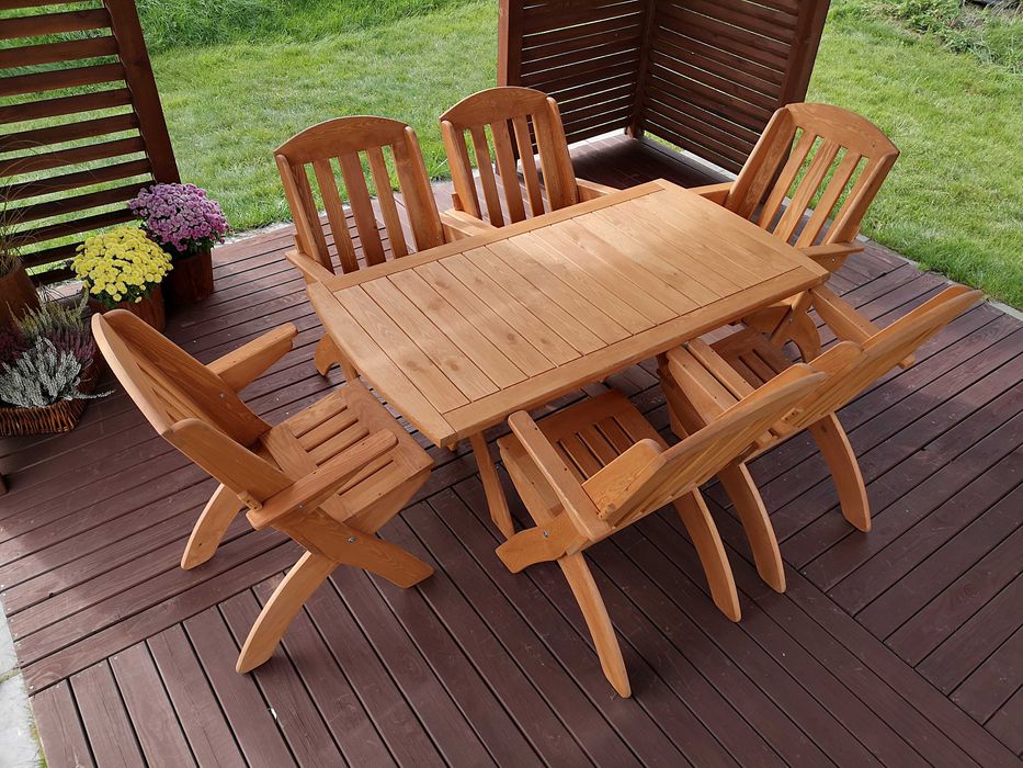 Meble ogrodowe drewniane, składane, 6 krzeseł + stół prostokąt X nr 2