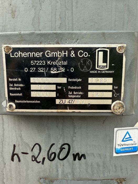 Zbiornik cisnieniowy 1000 l 15 Bar