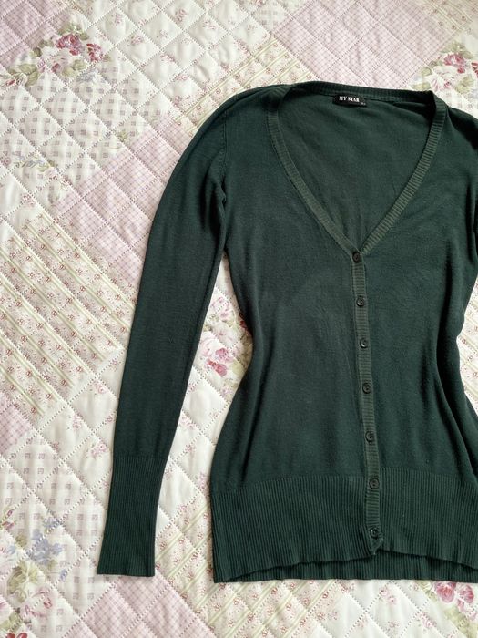 Zielony ciemny sweterek lekki M 38 my star basic 45% wełna
