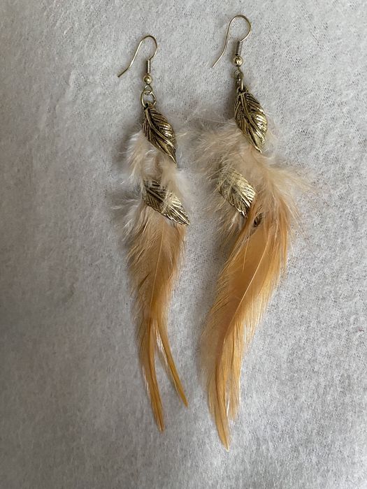 Kolczyki India Bohemian - długie zjawiskowe Pióra, Beż/Coffee