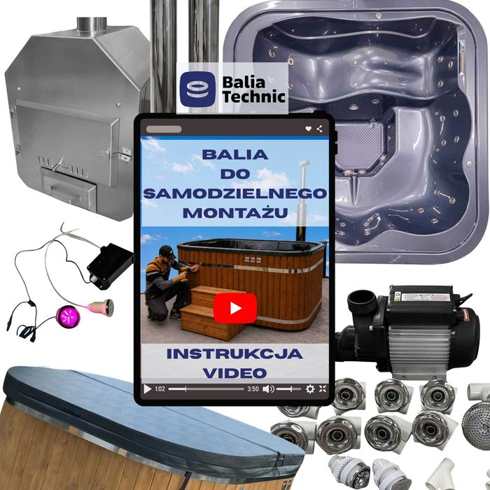 BALIA DO SAMODZIELNEGO MONTAŻU Z PIECEM HYDROMASAŻEM zrób to sam DIY bania – wkład akrylowy kwadrat 203 z leżanką zrob jacuzzi  zestaw majsterkowicza
