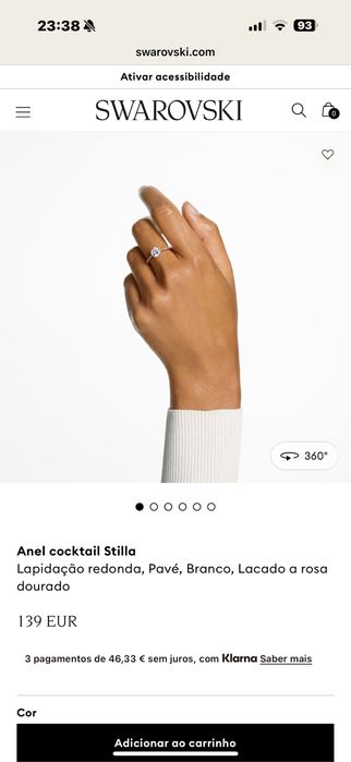 Anel de noivado SVAROVSKI cocktail Stilla rosa dourado (tam 50)