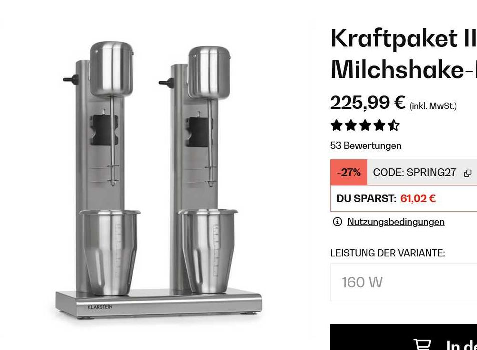 Професійний подвійний міксер для коктейлів KLARSTEIN 10034457 KRAFTPAKET