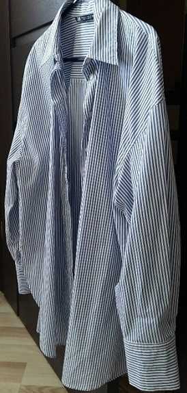 bawełniana koszula w paski  biało-granatowe oversize s zara