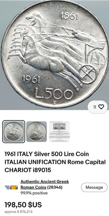 Італійськи пам'ятні монети! 500 Лір. 1961 рік. СРІБЛО. Набір. 5 монет!!