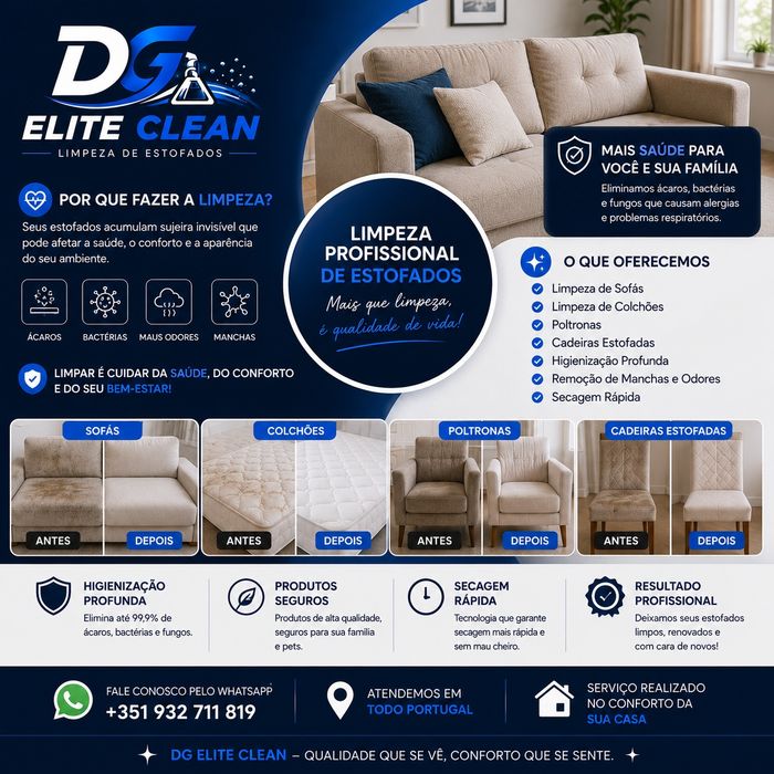 Limpeza e Higienização de Estofados  DG Elite Clean