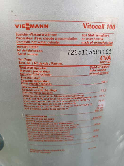 Viessmann Vitocell 100-CVA boiler podgrzewacz wody 160 l. Litrów
