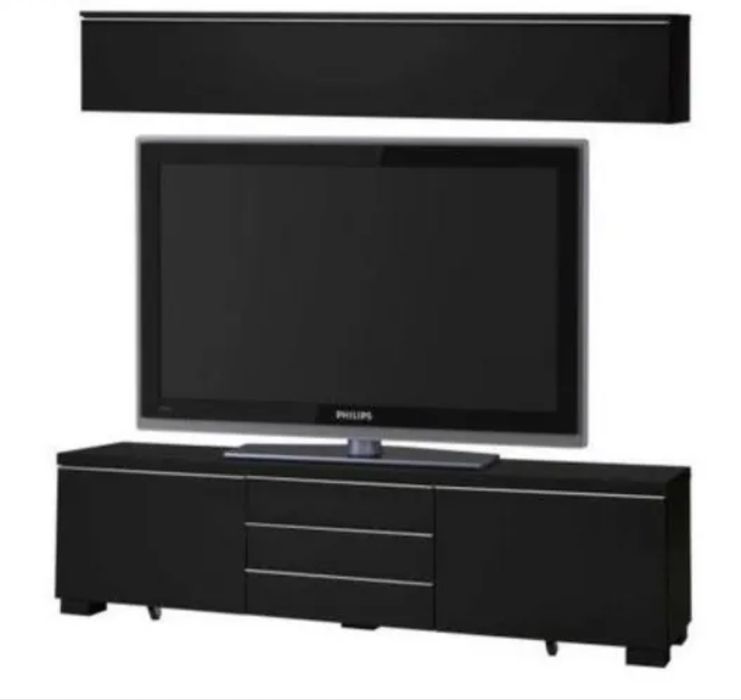 Conjunto Movél de TV Besta em laca preta + movél superior de parede