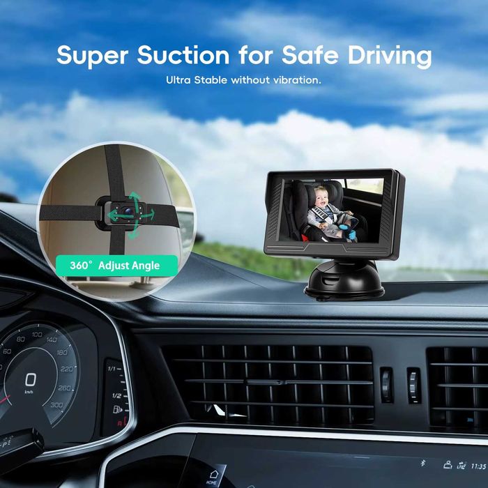 Monitor de Bebé para Carro HD Câmara Visão Noturna e Ecrã IPS NOVO