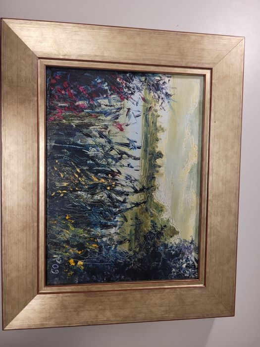 Pejzaż Olejny Impresjonistyczny Staw z Trzcinami