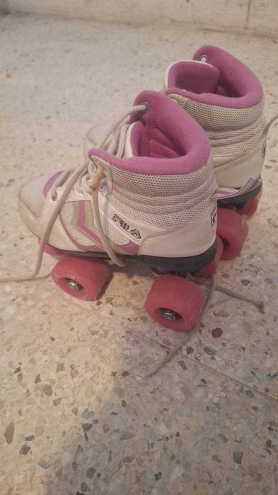 Patins de Quatro Rodas Infantis Fila Quad – Branco e Rosa tam. 35
