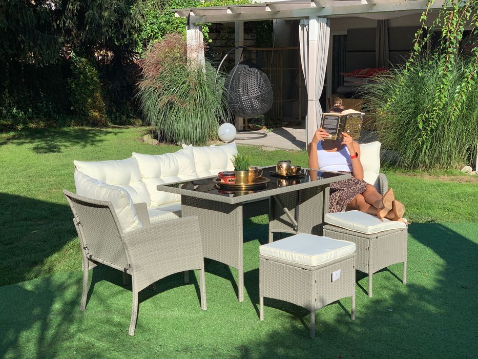 meble technorattan Modena II popiel sofa stół fotel zestaw mebli