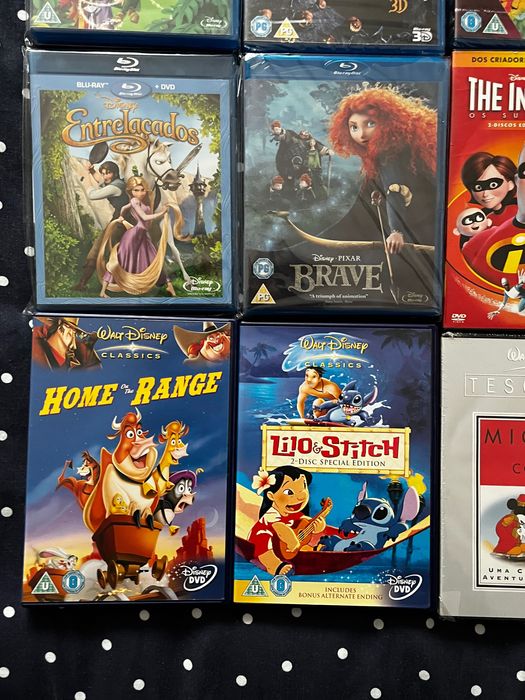 Disney/ Pixar Blu-Ray  e DVD Bambi, Cinderela, Brave, Peter Pan, Alice, Dama e o Vagabundo