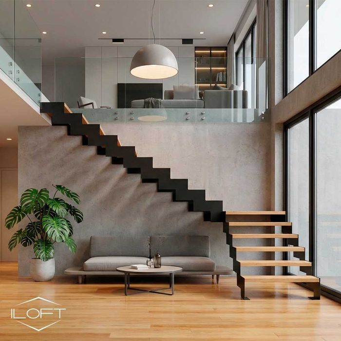 Escada ZIGZAG. Estrutura metálica de escadaria para casa ou escritório