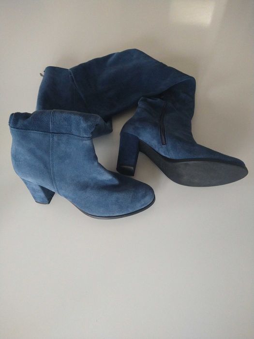 Kozaczki damskie, muszkieterki zamsz naturalny