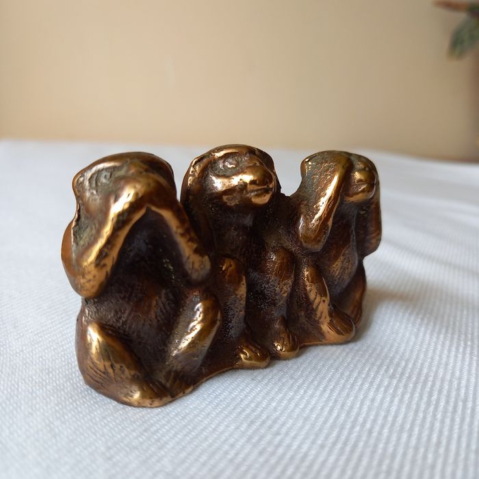 Brąz, stara figurka TRZY MAŁPY.