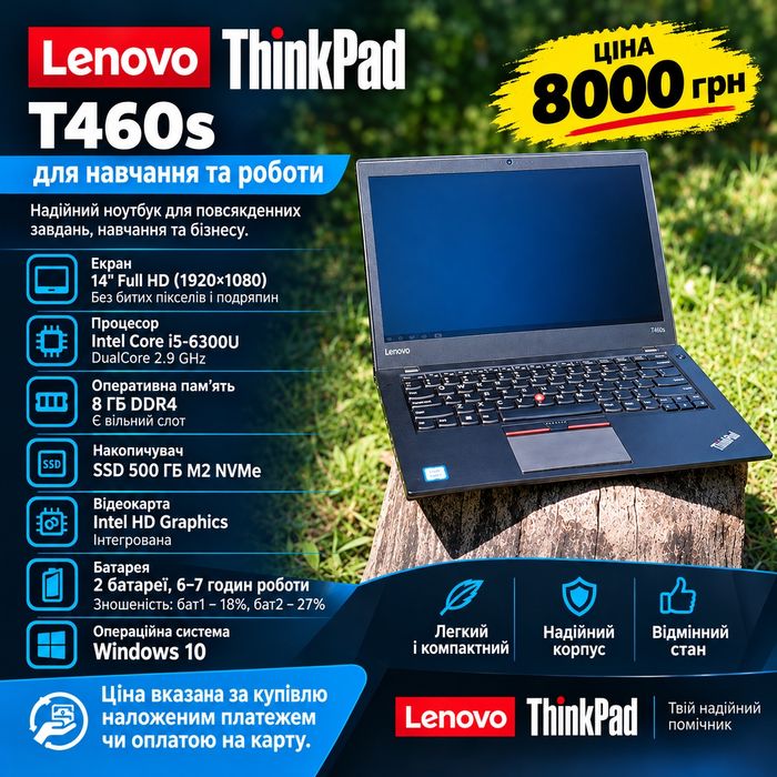 Нрутбук Lenovo T460s (i5-6300U/8gb ddr4/ssd500/1920*1080)