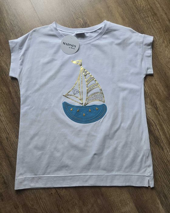 T-shirt Madnes biały niebieska łódka rozm. 2 (L) nowy