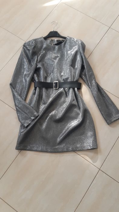 Srebrna elegancka imprezowa sukienka 38 40 H&M