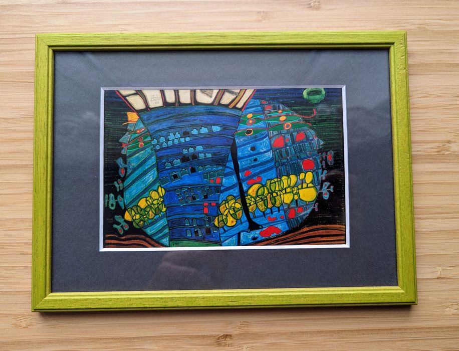 Obraz Blue Moon by Hundertwasser 23x17 oprawiony