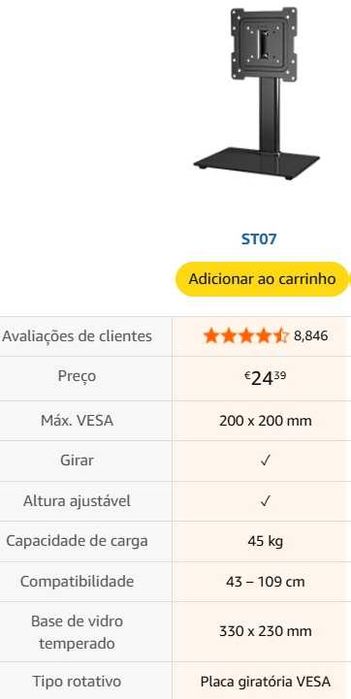 Suporte de mesa para monitor ou TV, de 13 a 32 " - Novo