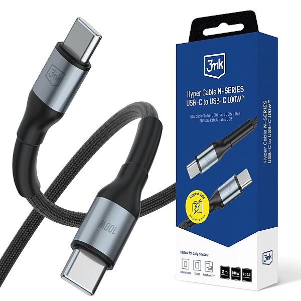Kabel 3mk Hyper Cable N-SERIES USB-C / USB-C 2m 20V/5A 100W / czarny
