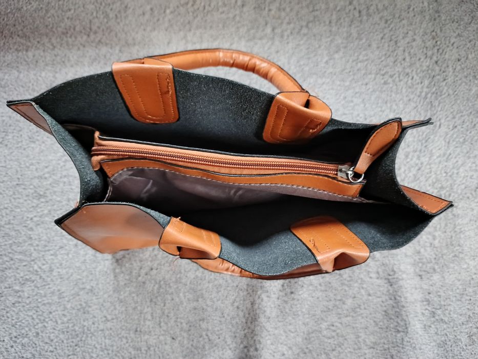 Torebka Damska Shopper/Tote w Kolorze Karmelowym/Koniakowym