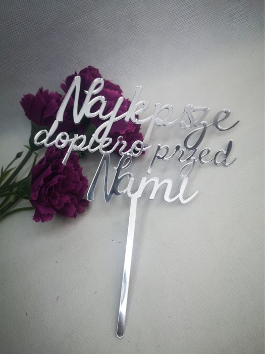 Topper na tort ślubny ze srebrnej pleksi