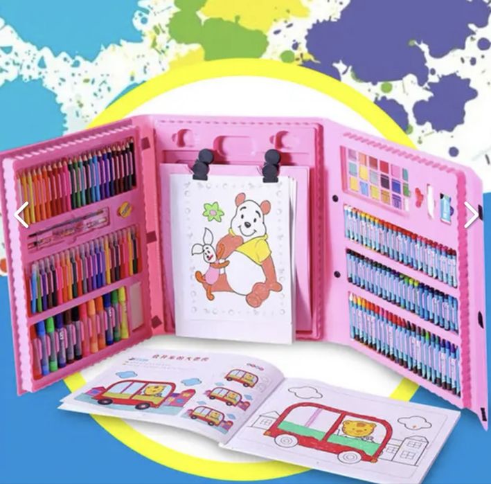 Рожевий Набір для малювання у валізі з мольбертом 208 предметів