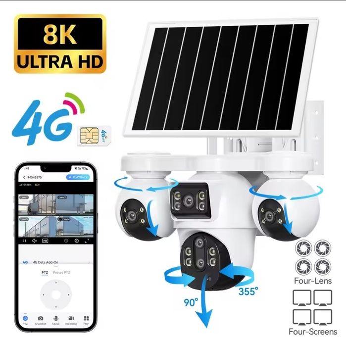 Camara Solar 4G 8K 4 Camaras PTZ