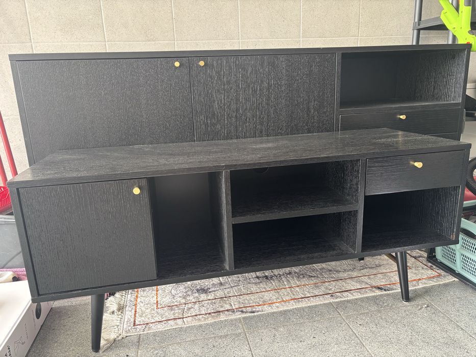 Komplet komoda szafka RTV czarne 160 cm i 120 cm