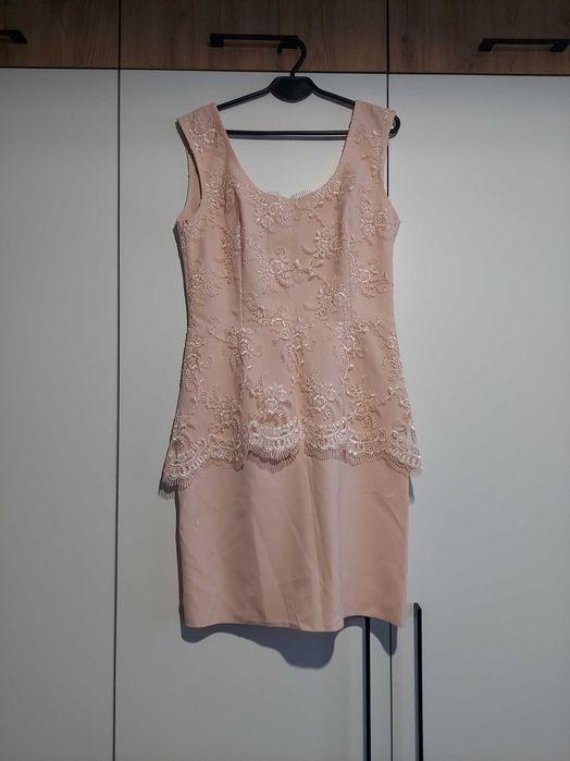 Sukienka feero 42 koronka morelowa elegancka